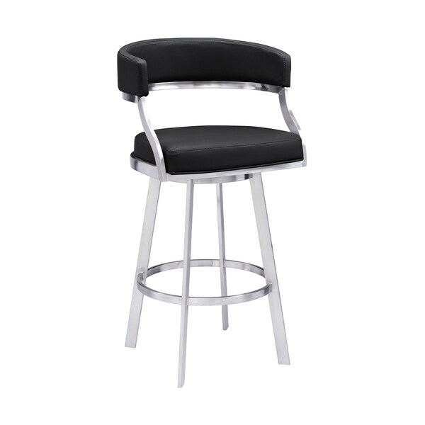 Armen Living Saturn 30" Bar Height Swivel Black Faux Leather and Brushed Stainless Steel Bar Stool LCSNBABSBL30 - main